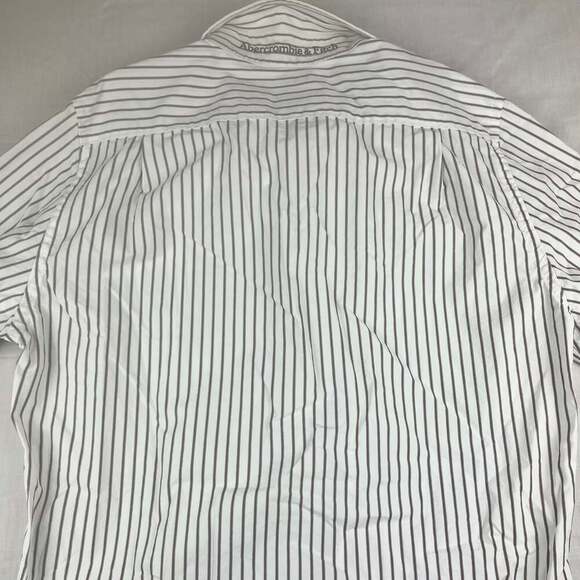 Abercrombie & Fitch Muscle Mens Large White Striped Button Up Long Sleeve - Picture 8 of 11